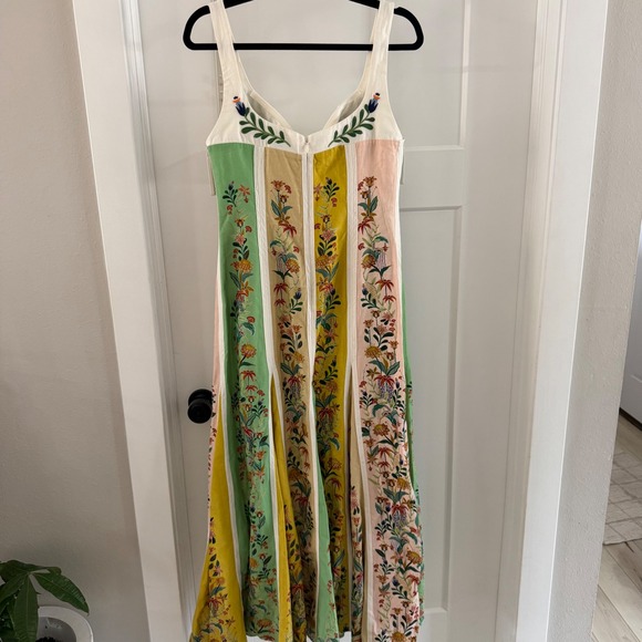 New Farm Rio Multicolor Delicate Floral Stripes Linen Maxi Dress Small Boho - Picture 5 of 7